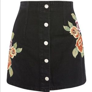 Black Denim Floral Skirt